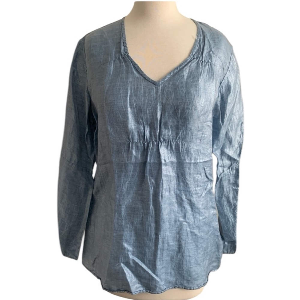 J.Jill Blue V-Neck Linen Women's Top Size Medium
